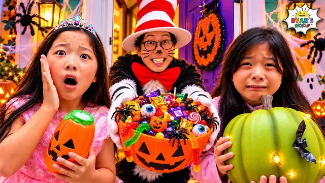 Emma and Kate Trick or Treat with CAT in the HAT?!