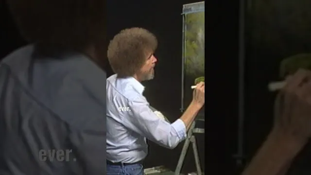 Bob Ross adds grassy areas to his edges #paintlikebobross #bobross #oilpainting #asmr